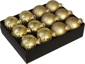 12x stuks luxe glazen gedecoreerde kerstballen goud 7,5 cm - Luxe glazen kerstballen - kerstversiering