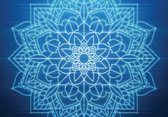 Fotobehangkoning - Blauwe Mandala - Vliesbehang - 152,5 x 104 cm