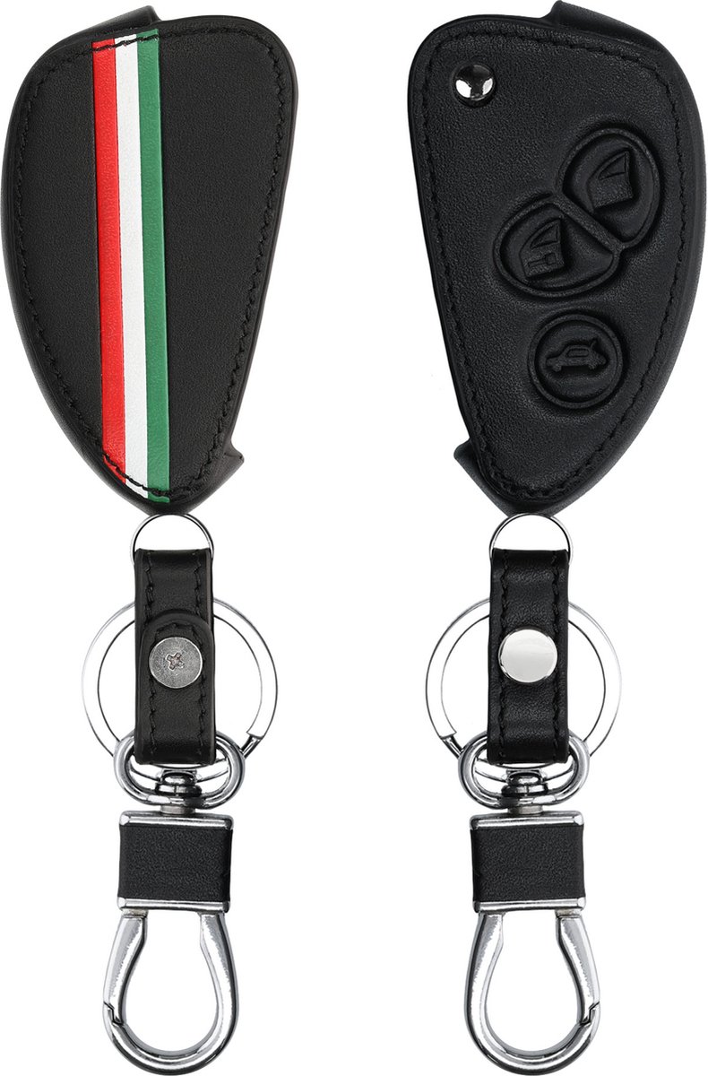 kwmobile autosleutelhoes voor Alfa Romeo 3-knops inklapbare autosleutel - Hoesje van imitatieleer in groen / rood / zwart - Italiaanse Strepen design