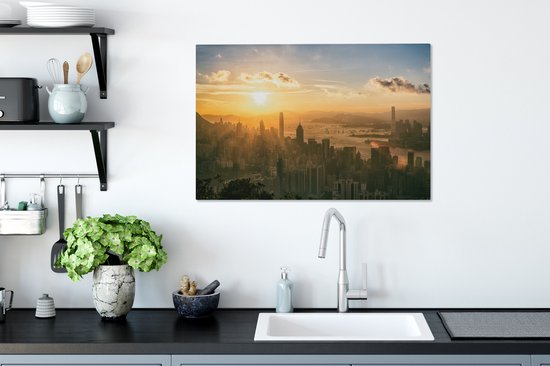 Peintures sur toile - Coucher de soleil de Hong Kong - 90x60 cm - Décoration murale