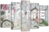 Trend24 - Canvas Schilderij - Home Quote Grijs Hout En Bloemen - Vijfluik - Vintage - 200x100x2 cm - Grijs