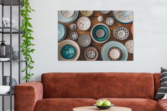 Peinture sur toile 140x90 cm - Décoration murale Image de vaisselle prise d'en haut - Décoration murale salon - Décoration chambre - Accessoires de chambre - Peintures