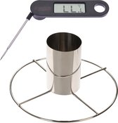 Kiprooster/kippengrill voor de barbecue/BBQ/oven RVS 20 cm - Met digitale vleesthermometer / braadthermometer RVS 17 cm
