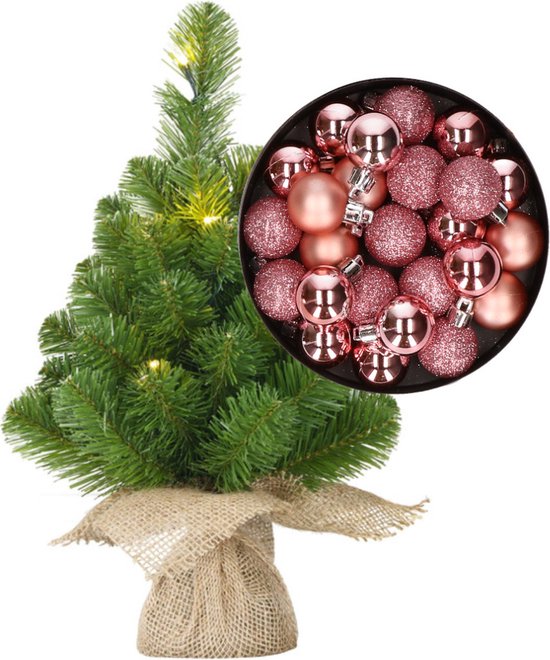 Mini verlichting 45 cm en inclusief kerstballen roze -... |