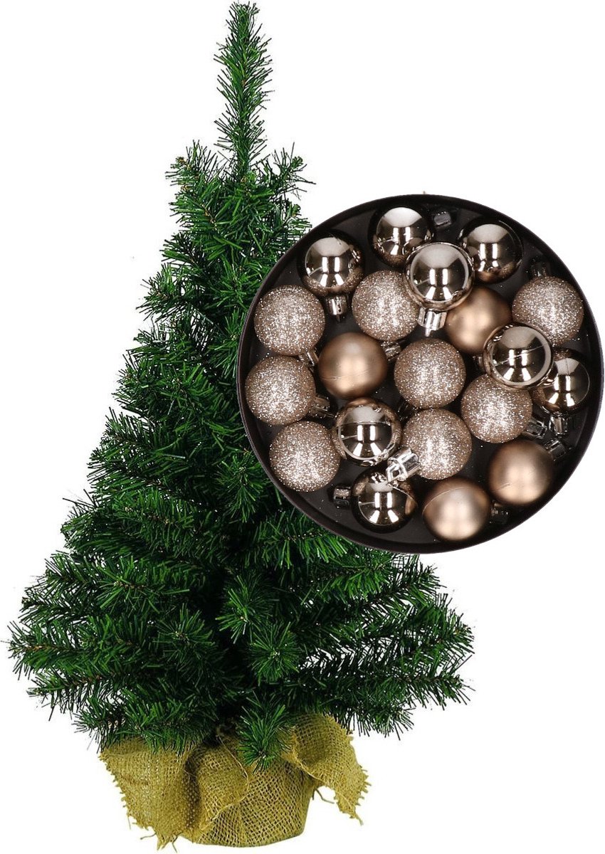 Mini kerstboom/kunst kerstboom H45 cm inclusief kerstballen champagne - Kerstversiering