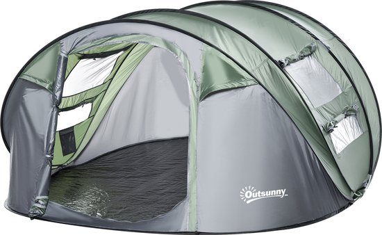 Outsunny Tent voor 4-5 personen, kampeertent met haringen, koepeltent, polyester, groen A20-169