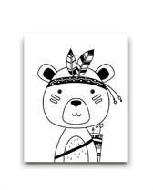 Schilderij  Indianen beer zwart / wit / Bos / 50x40cm