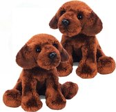 2x stuks pluche Labrador knuffel hond bruin 12 cm - Speelgoed honden knuffels