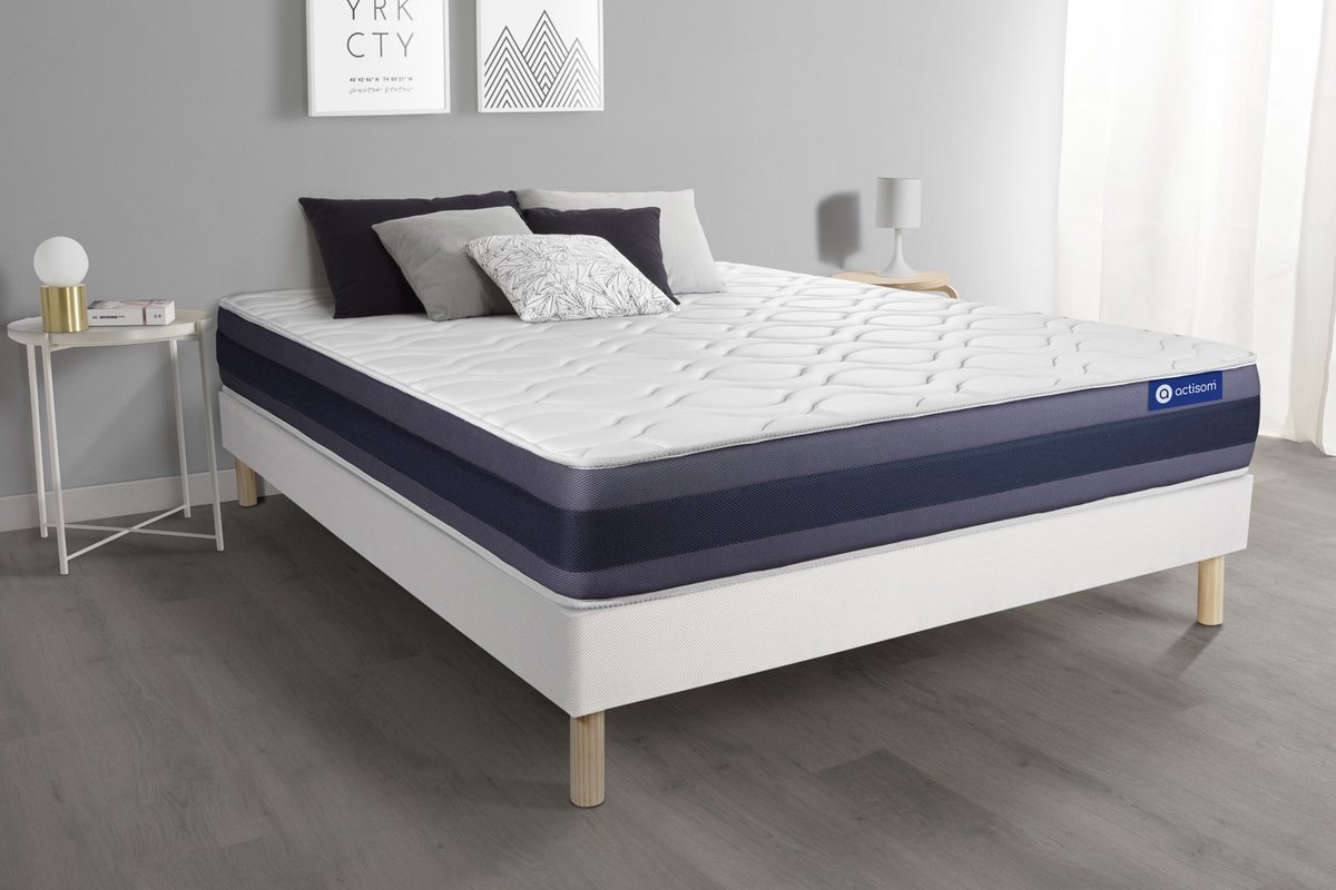 Complete boxspring met matras tweepersoons- Actisom Actimemo morpho wit - Traagschuim - 120 x 195 cm