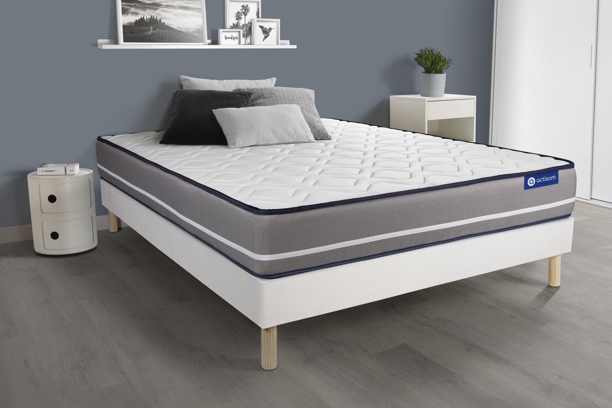 Complete boxspring met matras tweepersoons- Actisom Actiflex pur wit - Pocketveren - 160 x 220 cm