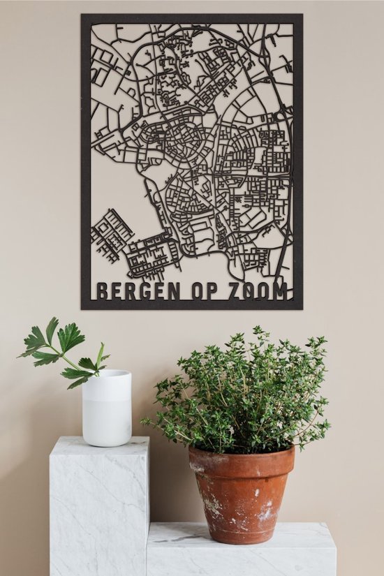 Houten Stadskaart Bergen Op Zoom Zwart Mdf 30x40cm Wanddecoratie Voor Aan De Muur City Shapes