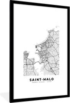 Fotolijst incl. Poster - Frankrijk – Plattegrond – Kaart – Saint-Malo – Stadskaart - 80x120 cm - Posterlijst