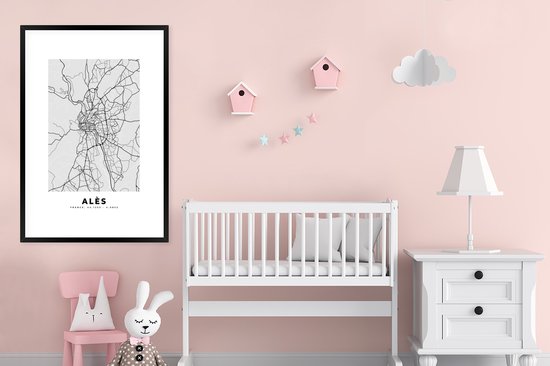 Cadre photo avec affiche - Carte - Plan de la ville - Alès - Carte - France - 80x120 cm - Cadre pour affiche