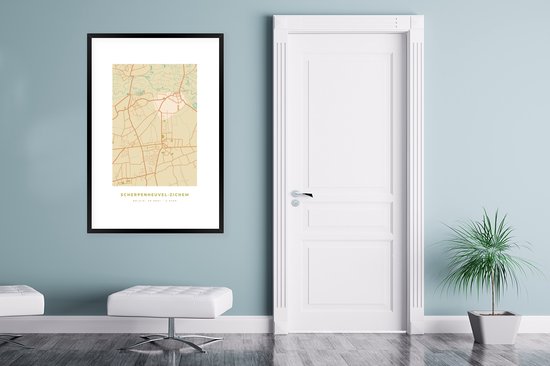 Cadre photo avec affiche - Carte - Vintage - Rétro - Scherpenheuvel-Zichem - Carte - Plan de la ville - 80x120 cm - Cadre pour affiche