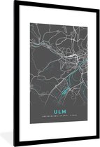 Fotolijst incl. Poster - Stadskaart – Kaart – Ulm – Blauw – Duitsland – Plattegrond - 80x120 cm - Posterlijst