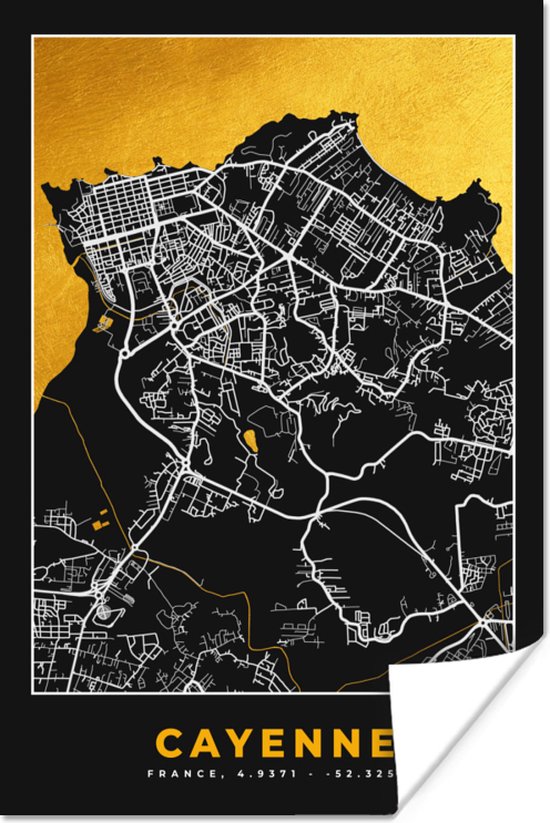 Poster Stadskaart - Plattegrond - Cayenne - Frankrijk - Kaart - 40x60 cm