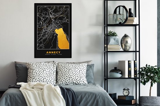 Cadre photo avec affiche - Carte - Carte - Annecy - France - Plan de la ville - 60x90 cm - Cadre pour affiche