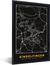 Fotolijst incl. Poster - Duitsland – Black and Gold – Sindelfingen – Stadskaart – Kaart – Plattegrond - 20x30 cm - Posterlijst