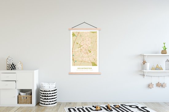 Posterhanger incl. Poster 120x180 cm - Schoolplaat - Plattegrond - Neumünster - Kaart - Stadskaart - Vintage - Textielposter - Blanke latten - Stadskaart