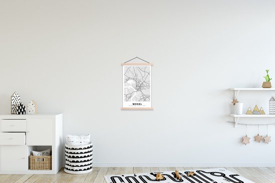 Posterhanger incl. Poster 40x60 cm - Schoolplaat - Duitlsand - Wesel - Plattegrond - Stadskaart - Kaart - Textielposter - Blanke latten - Plattegrond