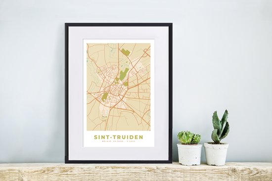 Cadre photo avec affiche - Vintage - Plan d'étage - Plan de la ville - Saint-Trond - Carte - 30x40 cm - Cadre pour affiche