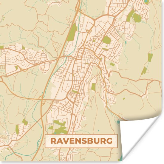 Poster Ravensburg - Plattegrond - Stadskaart - Kaart - Vintage - 50x50