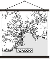 Posterhanger incl. Poster - Schoolplaat - Frankrijk - Plattegrond - Ajaccio - Stadskaart - Kaart - Zwart wit - 40x40 cm - Zwarte latten - Plattegrond