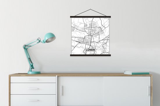 Porte-affiche avec affiche - Affiche scolaire - Plan de la ville - Carte - Lünen - Carte - 60x60 cm - Lattes noires