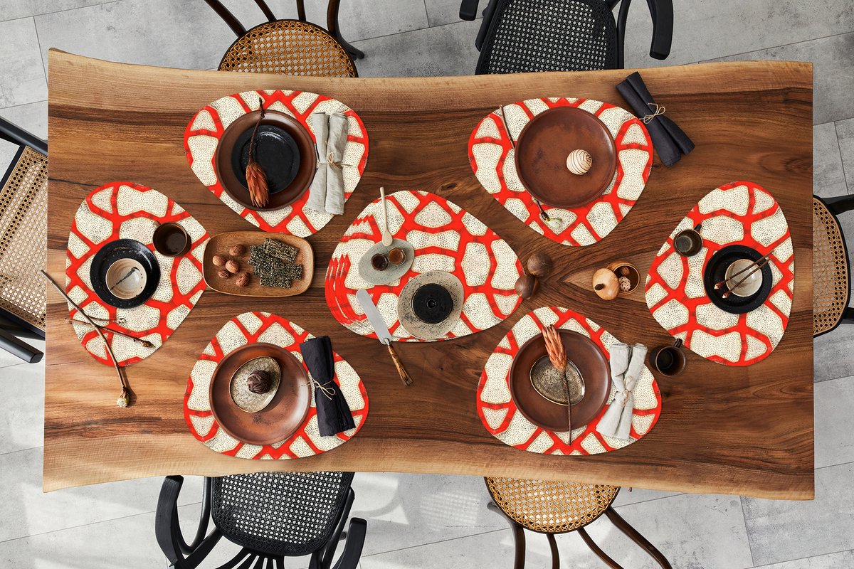 Placemat organisch - Placemats organic - Onderleggers - Koraal - Rood - Wit - Design - 10 stuks