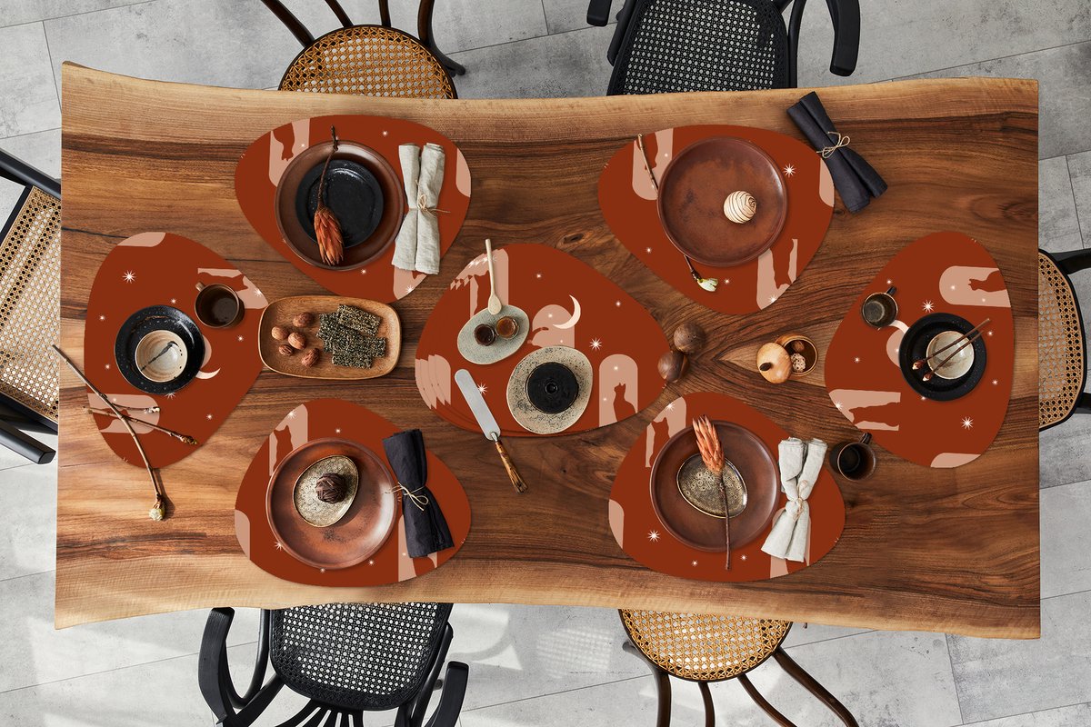 Placemat organisch - Placemats organic - Onderleggers - Sterren - Kat - Design - 10 stuks