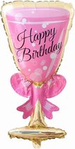 DW4Trading Folieballon Happy Birthday Glas - Feesten en Partijen - 45x87 cm - Roze