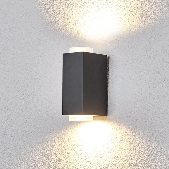 Lindby - Wandlamp buiten - 2 lichts - Aluminium - H: 17.6 cm - GU10 - donkergrijs