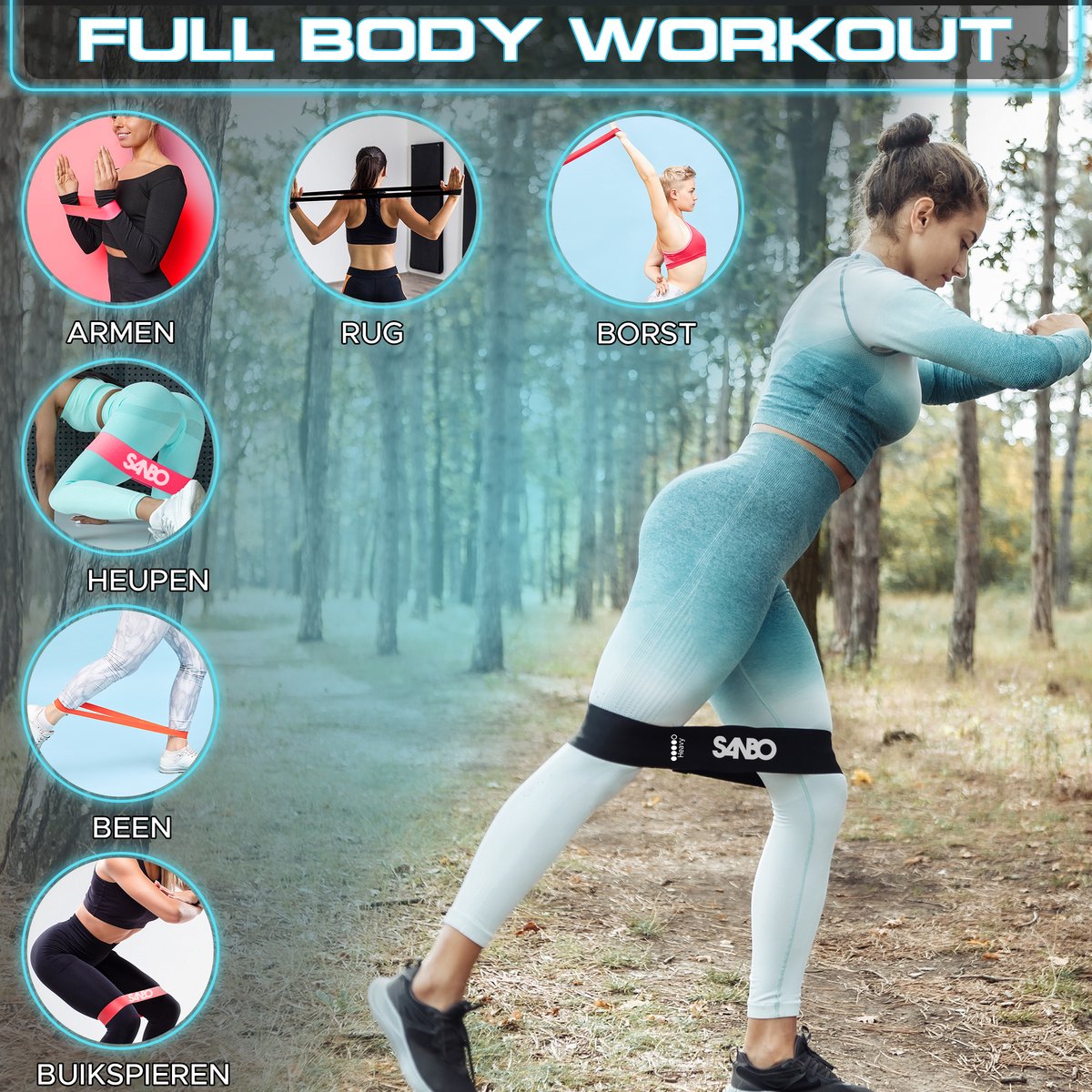 Sanbo Weerstandsbanden - set van 5 stuks - Extra sterk tot 18kg - 5 Kleuren - Incl. Opbergzakje - Resistance band set - Fitness Elastiek - Booty Band - Weerstandselastiek