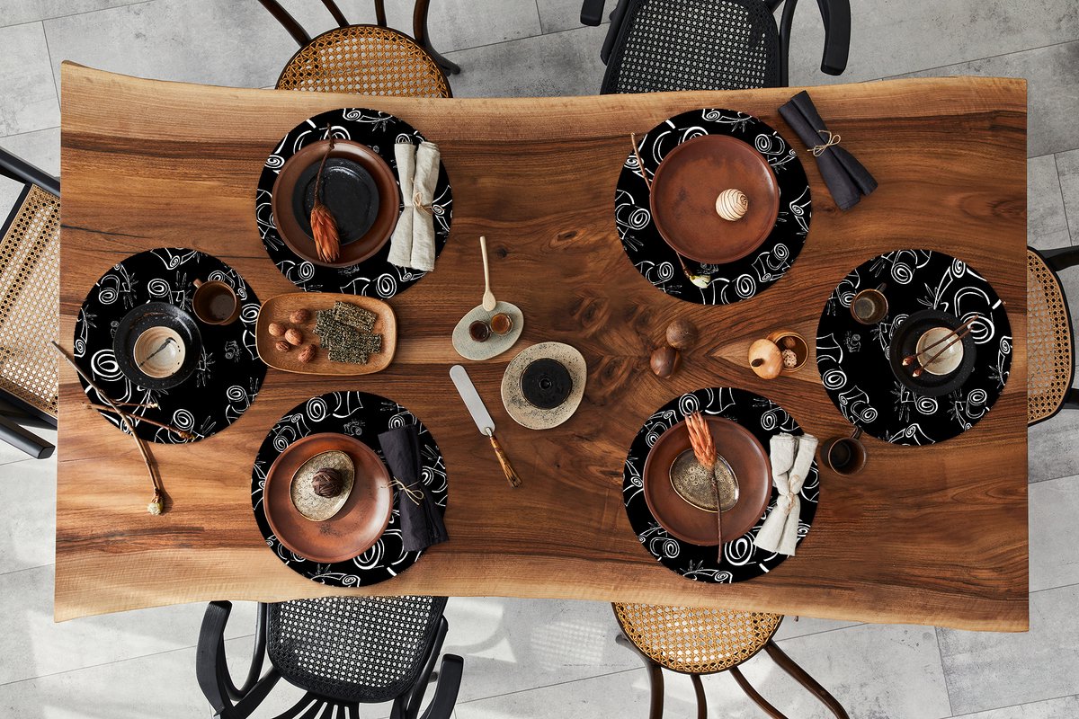 Ronde placemats - Onderlegger - Placemats rond - Camera - Patronen - Zwart Wit - 6 stuks
