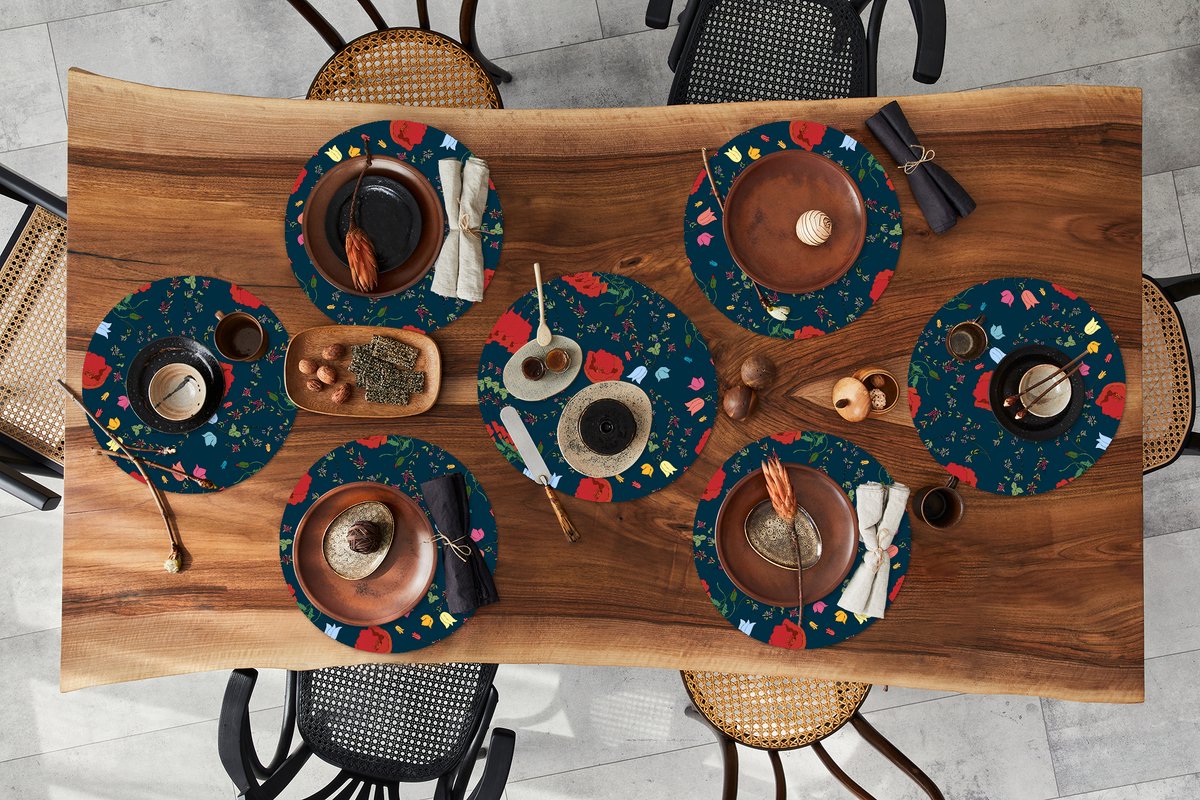 Ronde placemats - Onderlegger - Placemats rond - Regenboog - Bloemen - Design - 10 stuks