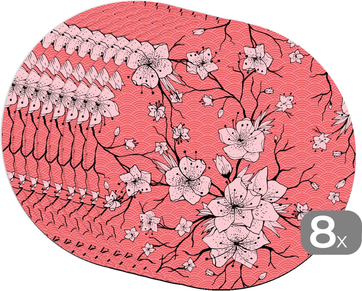Ronde placemats - Onderlegger - Placemats rond - Patronen - Bloemen - Japan - 8 stuks