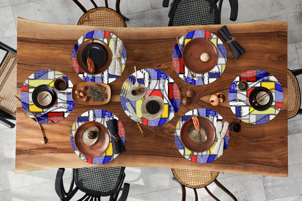 Ronde placemats - Onderlegger - Placemats rond - Mondriaan - Kubisme - Kunst - Patronen - 10 stuks