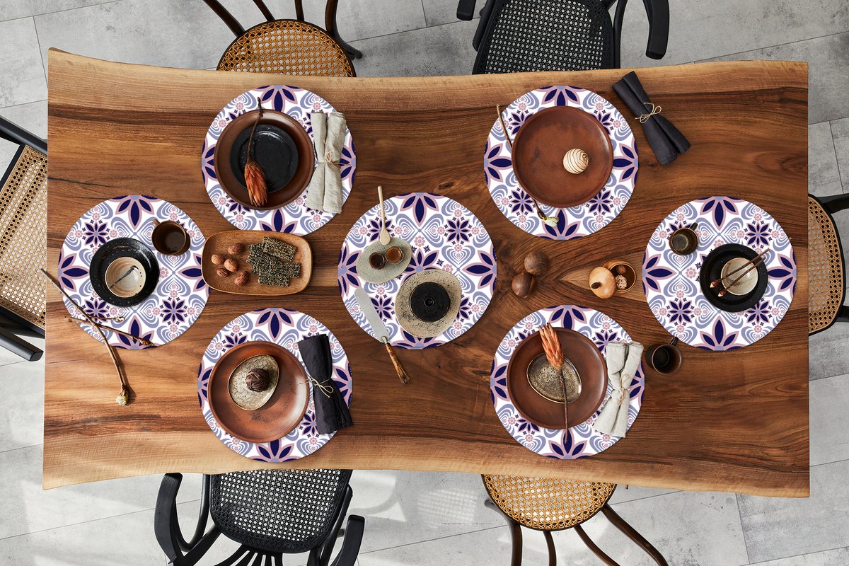 Ronde placemats - Onderlegger - Placemats rond - Bloemen - Luxe - Design - 8 stuks