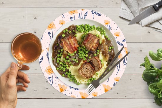 Sets de table ronds - Dessous de verre - Napperons ronds - Fleurs - Motifs - Été - 6 pièces