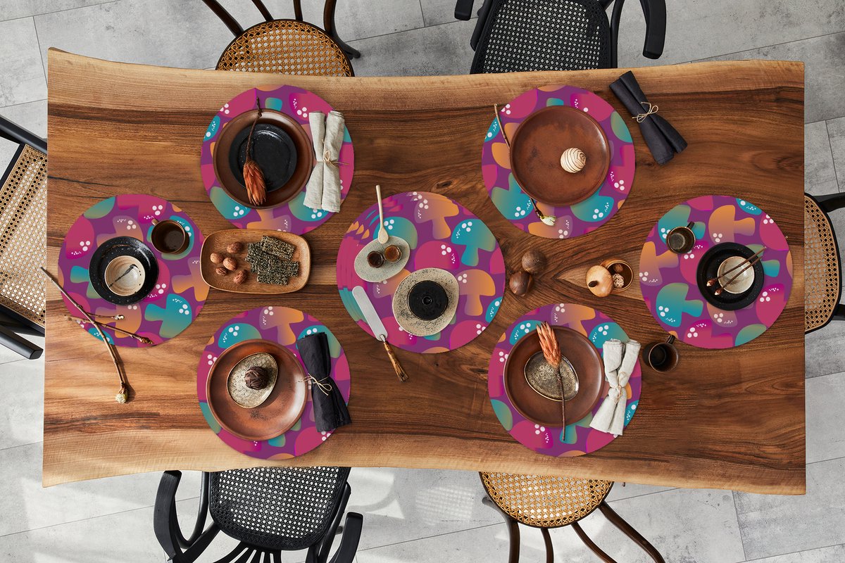 Ronde placemats - Onderlegger - Placemats rond - Mushroom - Patronen - Regenboog - 10 stuks
