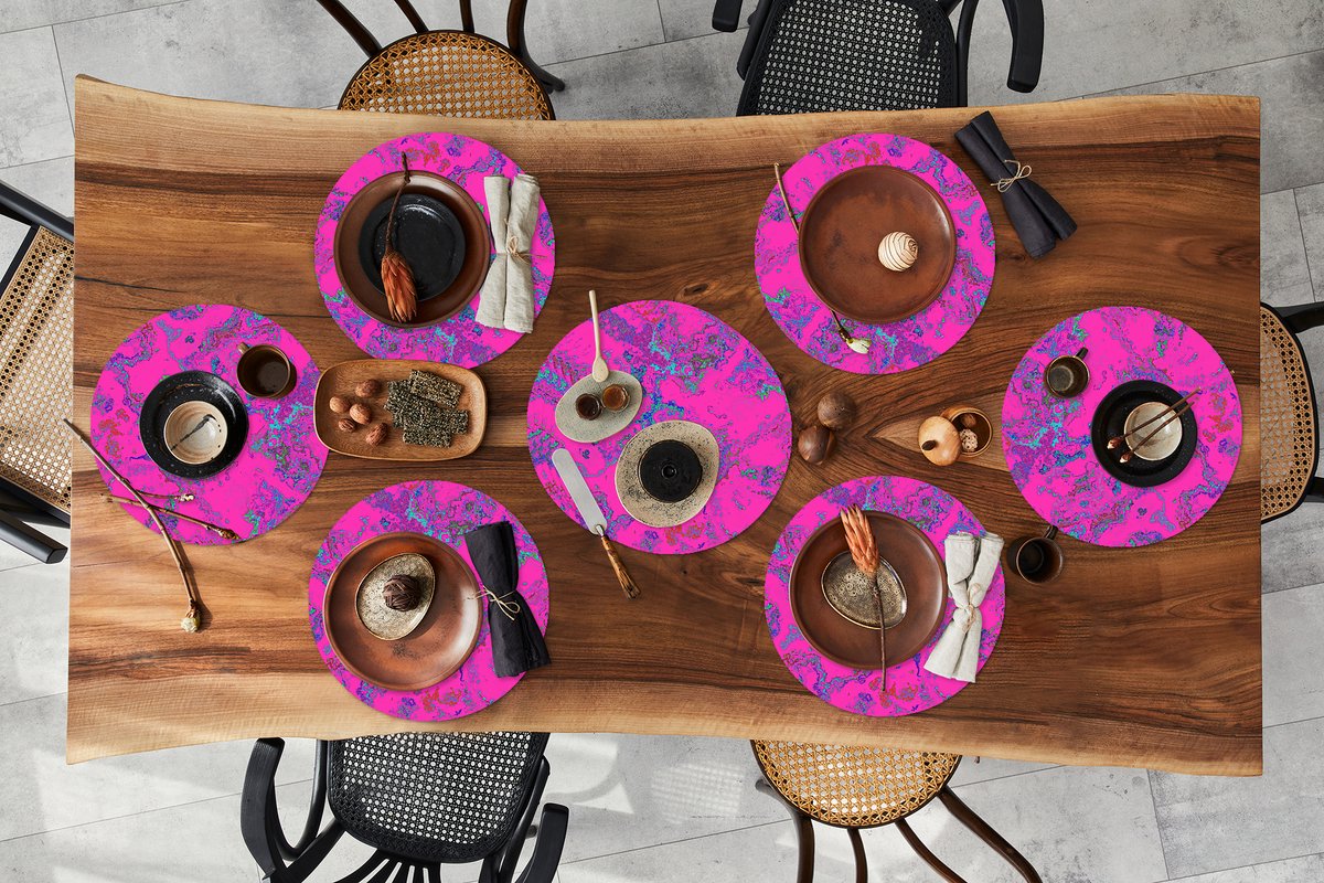 Ronde placemats - Onderlegger - Placemats rond - Marmer print - Neon - Verf - Patronen - 10 stuks