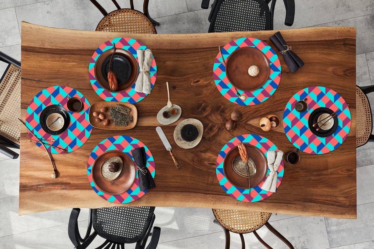 Ronde placemats - Onderlegger - Placemats rond - Blokken - Patronen - 3D - 6 stuks