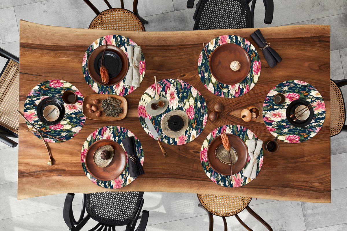 Ronde placemats - Onderlegger - Placemats rond - Patronen - Roos - Bladeren - 10 stuks