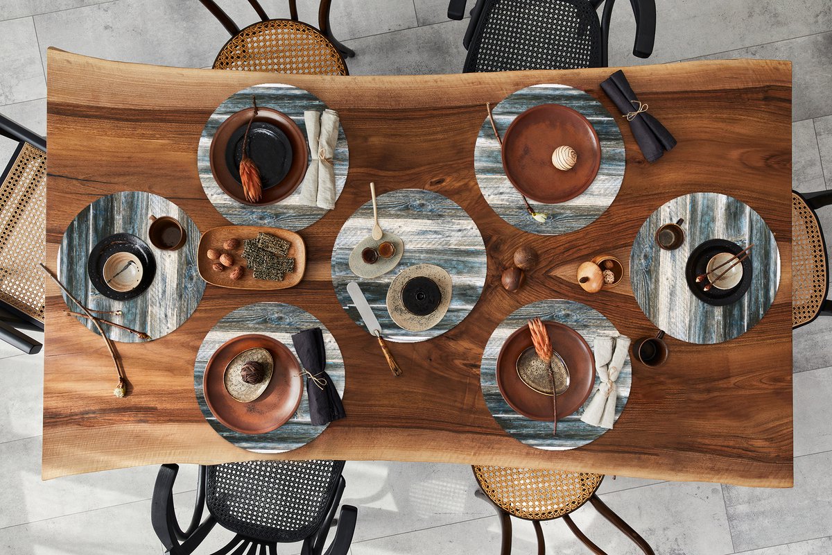 Ronde placemats - Onderlegger - Placemats rond - Vintage - Patroon - Hout - 8 stuks