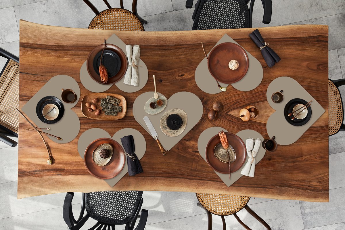 Onderleggers - Placemats - Placemats hartje - Interieur - Kleuren - Beige - 8 stuks