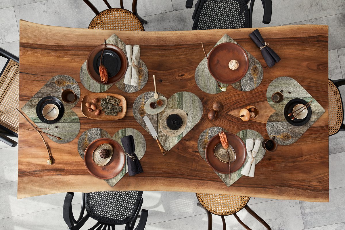 Onderleggers - Placemats - Placemats hartje - Hout - Plank - Design - 8 stuks