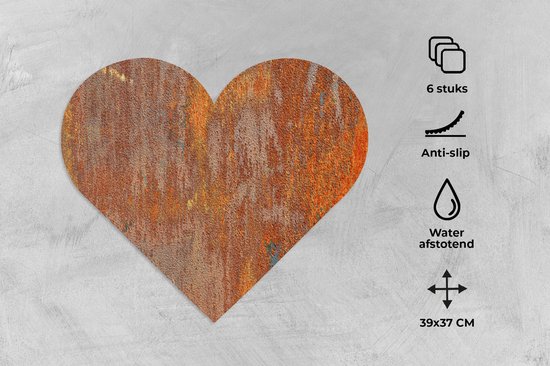 Dessous de verre - Napperons de table - Napperons de table coeur - Imprimé rouille - Jaune - Oranje - 6 pièces