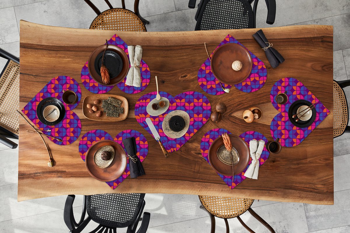 Onderleggers - Placemats - Placemats hartje - Tulpen - Patroon - Retro - 10 stuks