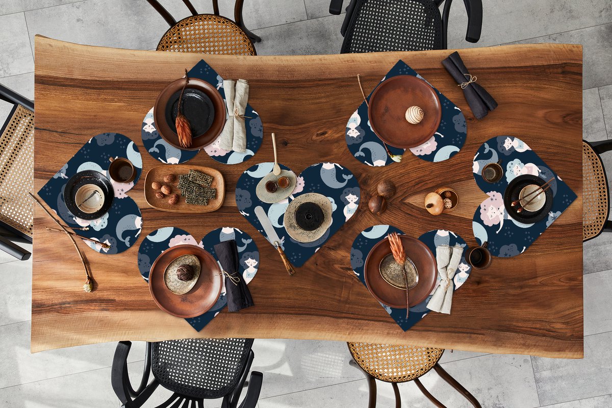 Onderleggers - Placemats - Placemats hartje - Design - Meisjes - Zeemeermin - 8 stuks