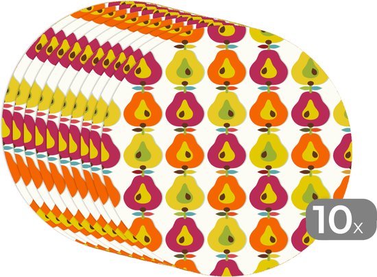 Sets de table ronds - Dessous de verre - Napperons ronds - Rétro - Design - Poire - Fruit - 10 pièces